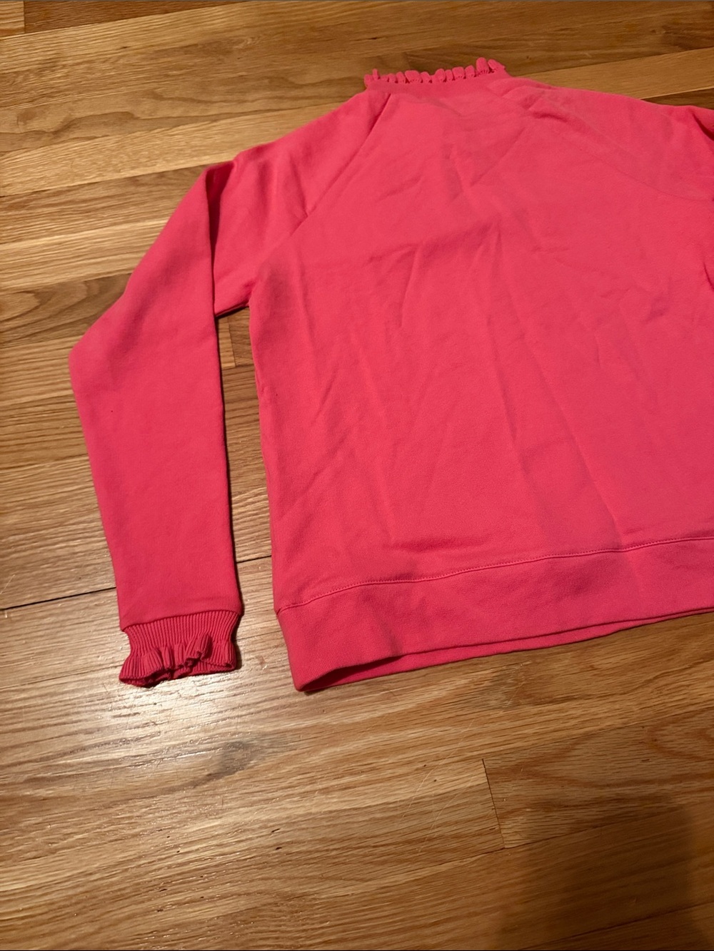 Talbots Pink Ruffle-Neck Sweatshirt with Gold Buttons - Picture 8 of 9